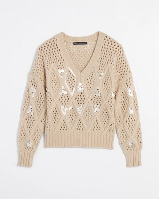 Embellished Cable Pullover Sweater | White House Black Market